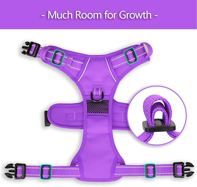 PoyPet No Pull Dog Harness, No Choke Reflective Dog Vest, Adjustable Pet Harnesses with Easy Control Padded Handle for Small Medium Large Dogs(Purple Matching Trim,L)
