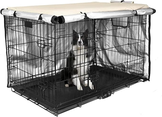 Medibot Dog Crate Cover 48 inch - Double Door, Dog Kennel Indoor, Waterproof Dog Kennel Cover with Air Vent Window, for Indoor/Outdoor Most Wire Dog Crate(Beige)