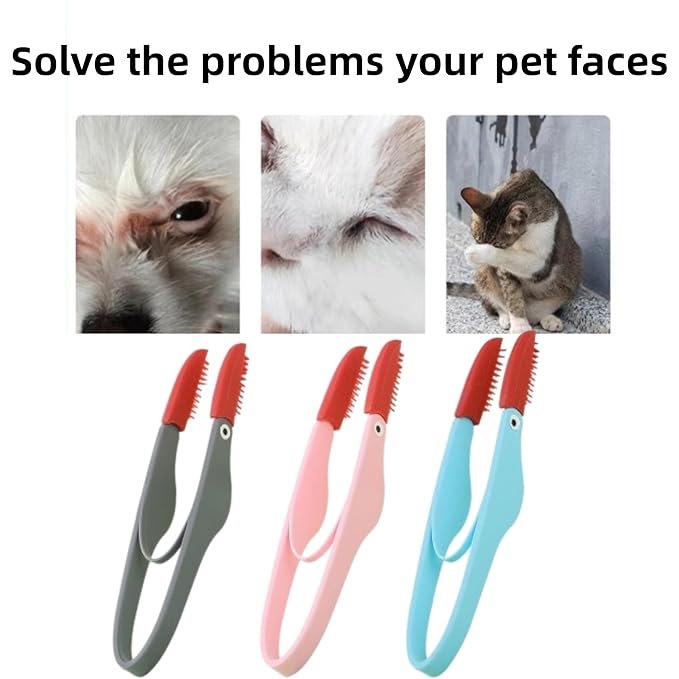 3PCS Soft Washable Pet Grooming Tools - Tear Stain Brush, Eye Excrement Comb with Handle, Tear Remover Comb for Cats and Dogs