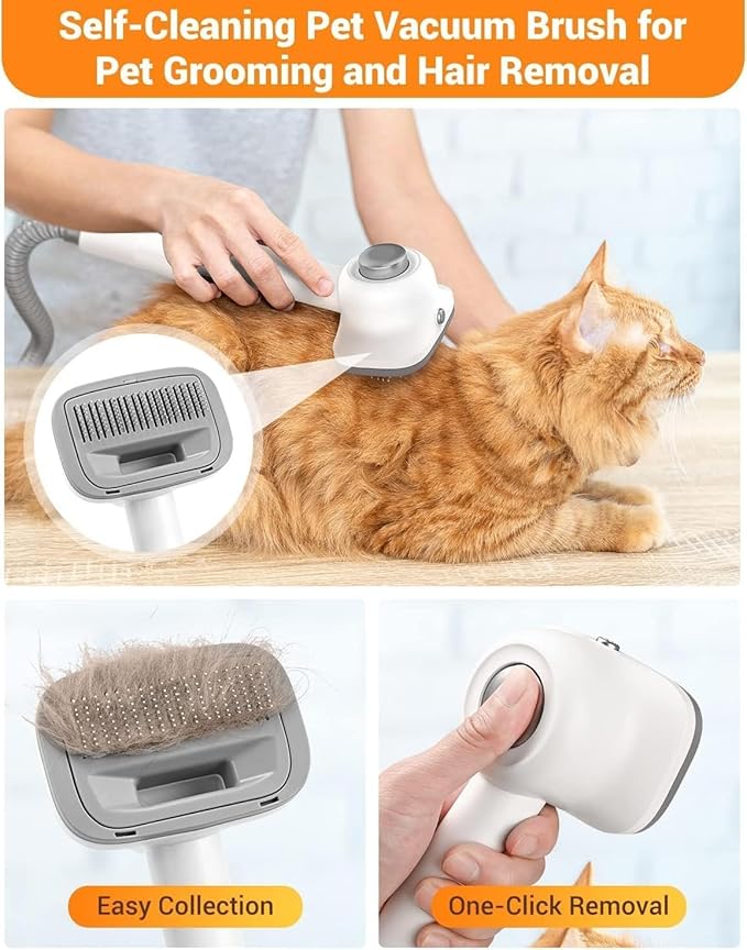 Dog Vacuum Grooming Kit for Shedding: Professional Hair Clippers Pet Groomer - Strong Suction Cleaner Deshedding Tool Fur Brush Attachment Trimmer for Home Cat (Off-White)