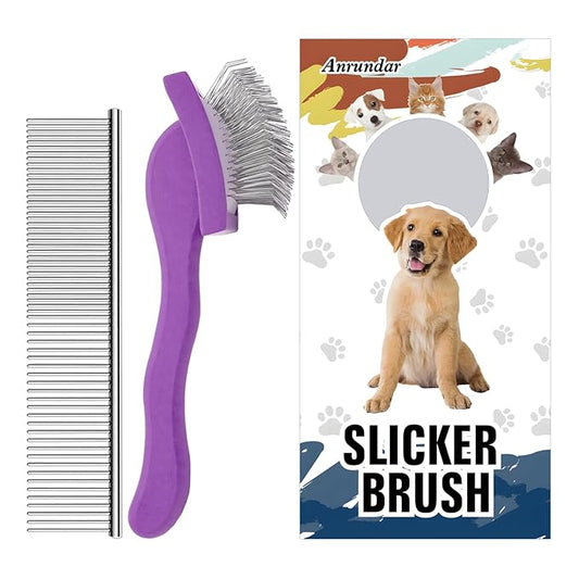 Slicker Brush for Goldendoodles, Labradoodles & Poodles - Grooming Kit for Medium & Long Haired Dogs (Purple)