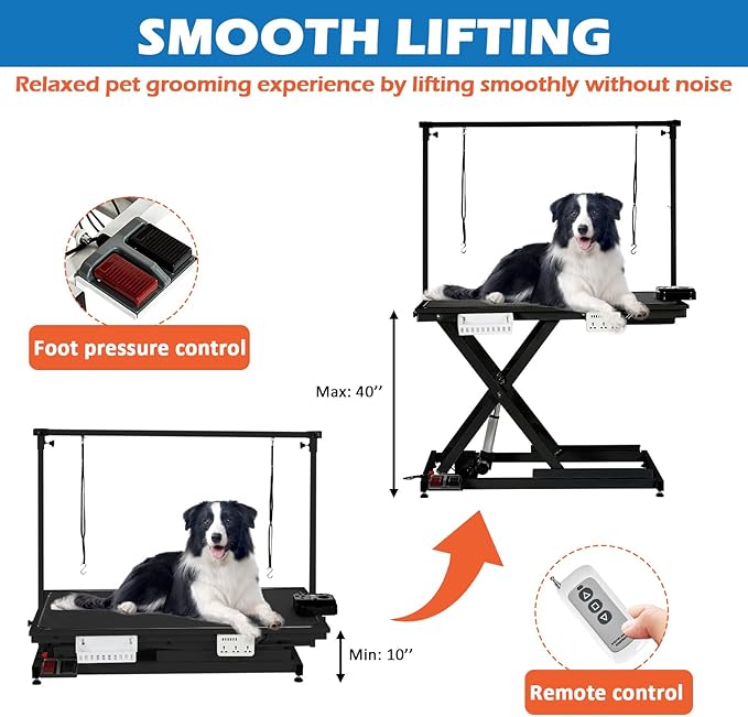 Professional Electric Dog Grooming Table Heavy Duty Pet Grooming Table Height Adjustable w/Leveling Wheels, Dog Grooming Arm, Anti Slip Tabletop &Tool Organizer, Dog Grooming Station 50" Black