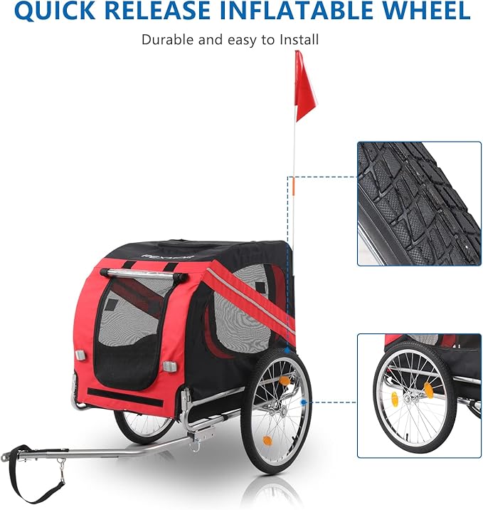 PEXMOR Dog Bike Trailer, Folding Pet Dog Trailer Cart for Bicycle, Bike Cargo Wagon Carrier w/Universal Hitch & 20" Wheel