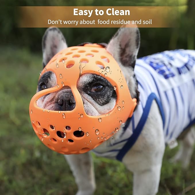 BARKLESS Short Snout Dog Muzzle, Soft Silicone Flat Faced Muzzle for French Bulldog Shih Tzu and Pug for Biting Chewing Licking and Grooming, Allows Panting