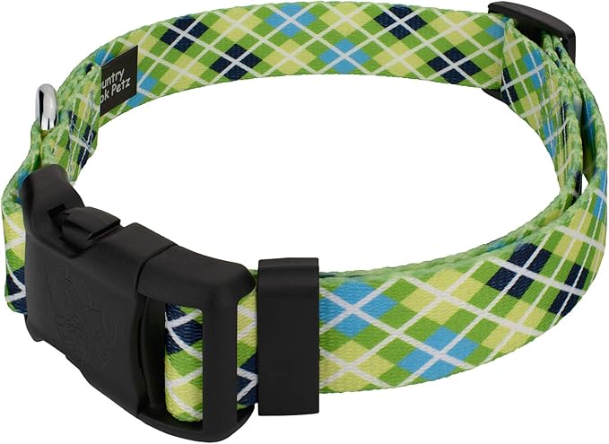 Country Brook Petz - Deluxe Margarita Argyle Dog Collar - Made in The U.S.A. - Plaid and Argyle Collection Featuring Charming Designs (1 Inch, Extra Large)