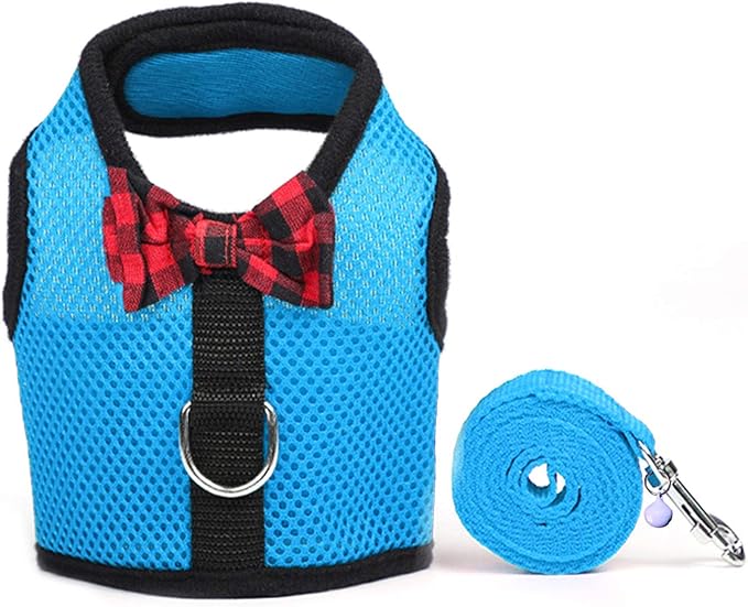 Rypet Small Animal Harness and Leash - Soft Mesh Small Pet Harness with Safe Bell, No Pull Comfort Padded Vest for Small Pet Blue M
