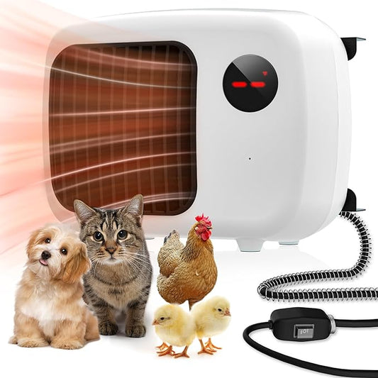 Dog House Heater with Thermostat: Pet House Heater with Overheat Protection, 300W 600W 2 Heating Mode, Anti Chew Cord, Chicken Coop Heater for Outside, Hound Kennel, Cat Cage, Rabbit Hutch