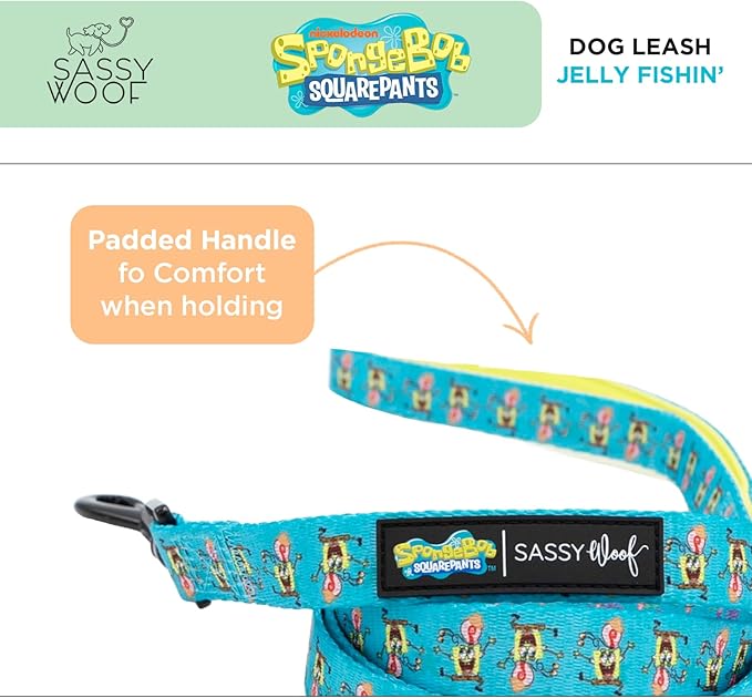 Spongebob Squarepants™ Jelly Fishin' Dog Leash 60-Inch with Patented Design and Neoprene Padded Handle - Comfortable, Durable, and Stylish for Small to Large Dogs