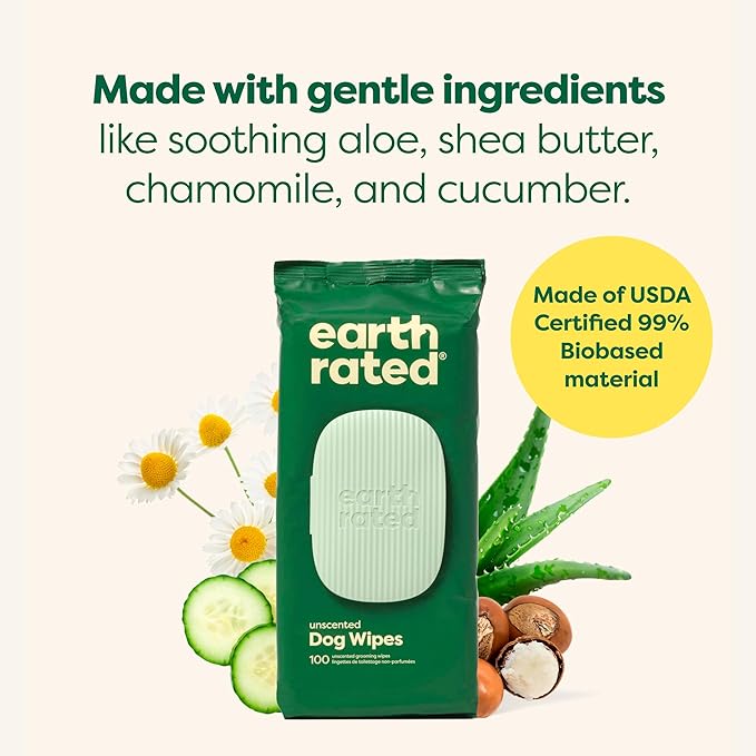 Earth Rated Pet Grooming Wipes for Dogs and Cats, Hypoallergenic, Cleaning and Hydrating, for Paws, Body and Butt, Unscented, 400 Count