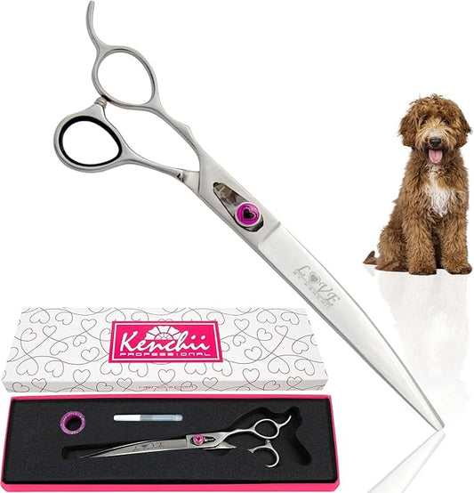 Kenchii Left Handed Dog Grooming Scissors | 8 Inch Shears | Curved Scissors for Dog Grooming | Love Collection Dog Shears | Pet Grooming Accessories | Pet Hair Trimming Scissor