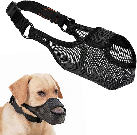 LUCKYPAW Dog Muzzle, Mesh Muzzle for Large Medium Small Dogs with Front Opening Design, Dog Mouth Cover to Prevent Biting, Licking, Chewing, Scavenging, Allows Drinking (XS-Snout:6½-7½", Black)