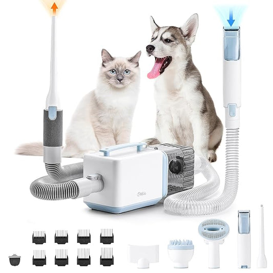 iPettie D23 Pro Pet Grooming Kit for Dogs: Vacuum Dog Brush and Dog Trimmer Vacuum — 95°F-140°F Adjustable Temperature, Adjustable Wind Speed, 23000 PA Suction for All Pet Grooming Needs