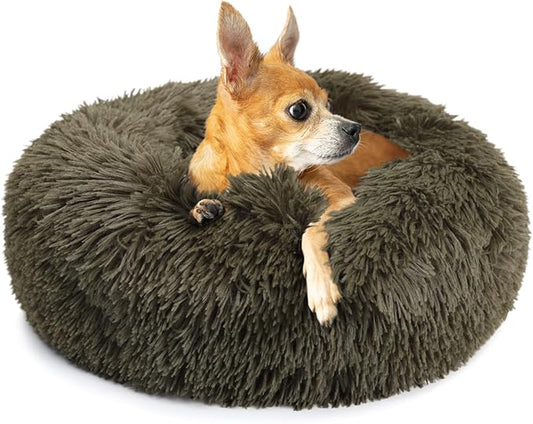Small Dog Bed Calming Dogs Bed for Small Dogs Anti-Anxiety Puppy Bed Machine Washable Fluffy Luxury Anti-Slip Waterproof Mute Base Warming Cozy Soft Pet Round Bed