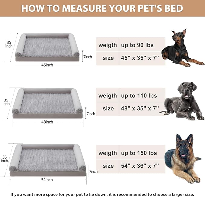 BFPETHOME Dog Beds for Large Dogs, Orthopedic Dog Bed for Medium Large Dogs,Big Waterproof Couch Dog Pet Bed with Removable Washable Cover