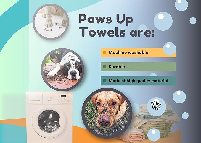 Paws-up Paw Cleaning Towel for Dogs removes mud Dirt Grass Sand allergens Machine Washable Microfiber Also Great for a Quick Dry Puppy Bath Towel with Two Hand Pockets for Control. 25.5” X 9” Black