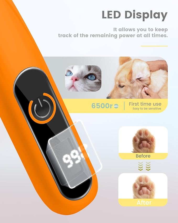 Dog Trimmer with LED Display, Ultra-Low Noise Cordless Dog Clippers for Grooming Paws, Ears, Face, Rump