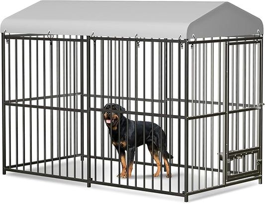 Large Outdoor Dog Kennel, Heavy Duty Dog Cage with Roof, Dog Kennel Galvanized Iron Dog House with Safety Locks,UV & Water Resistant Proof Cover, for Garden Backyard Black (8x4x6FT)