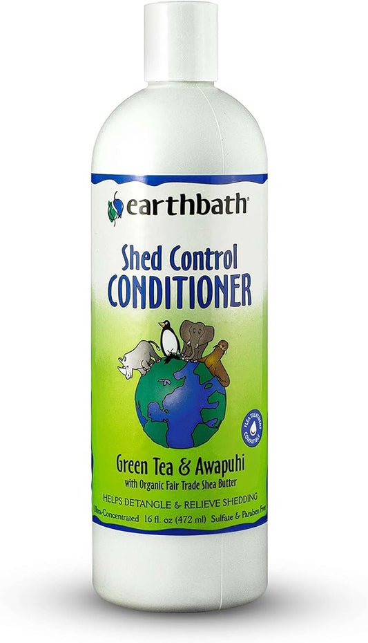 earthbath, Green Tea & Awapuhi Shed Control Dog Conditioner - Cruelty Free Dog Shampoo, Helps Relieve Shedding & Dander, Gentle Dog Wash, Made in USA, Dog Bathing Supplies - 16 Oz (1 Pack)