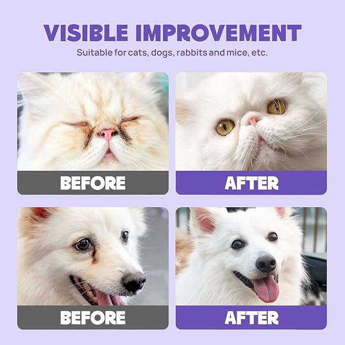 HICC PET Eyes Wipes for Dogs & Cats - Gently Remove Tear Stain, Eye Debris, Discharge, Mucus Secretions - Coconut Oil Pet Cleaning Grooming Deodorizing Wipes for Eyes, Wrinkle, Face - Unscented