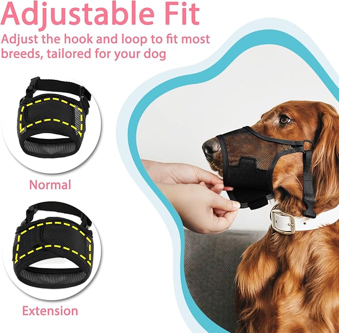 LUCKYPAW Dog Muzzle, Mesh Dog Muzzle for Large Medium Small Dogs, Soft Muzzles for Biting Chewing Fierce Barking, Breathable Muzzle with Adjustable Strap for Training (Black, M(Snout:8.75"-9.5"))