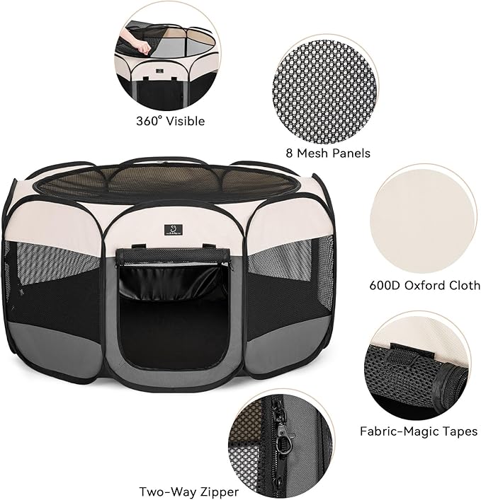 A4Pet Portable Dog Playpen, Pop Up Dog Playpen Indoor/Outdoor, Pet Playpen for Cats, Puppies - Removable Zipper & Collapsible Travel Bowl