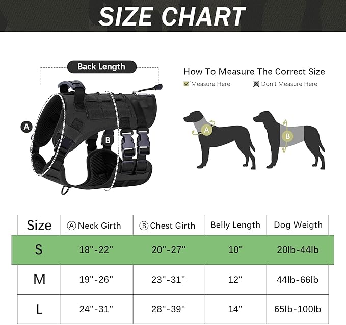 No Pull Tactical Dog Harness for Small Dogs, Escape Proof Molle Dog Vest Harness and Leash Set, Adjustable Military Service Dog Harness with Handle for Medium Large Dogs(Black, Small)