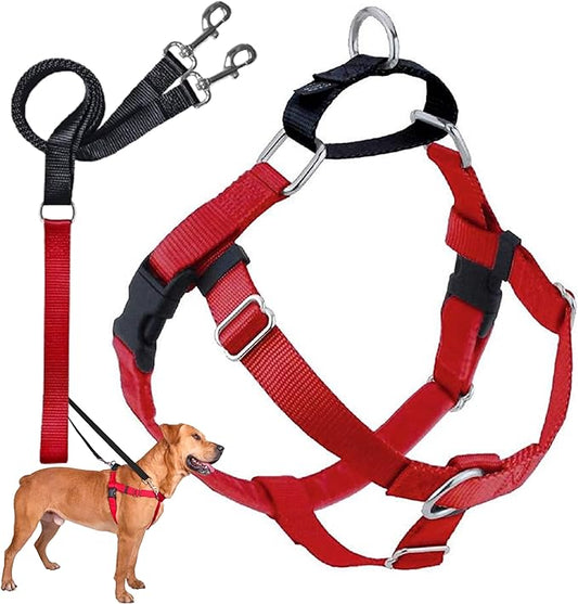 2 Hounds Design Freedom No Pull Dog Harness | Comfortable Control for Easy Walking |Adjustable Dog Harness and Leash Set | Small, Medium & Large Dogs | Made in USA | Solid Colors | 1" LG Red
