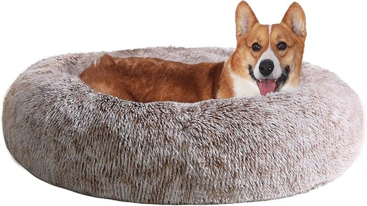 JOLLYVOGUE Dog Beds, Calming Small Dog Bed, Anti-Anxiety Dog Bed for Small Dogs, Fluffy Donut Dog Bed, Cozy Dog Cat Cushion Bed for Small Medium Dogs and Cats (20")