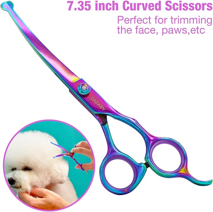 Professional Dog Grooming Scissors with Safety Round Tips, 5 in 1 Dog Grooming Scissors Set, 4CR Stainless Steel Pet Grooming Shears for Dog, Cat,Sharp and Sturdy, Rainbow
