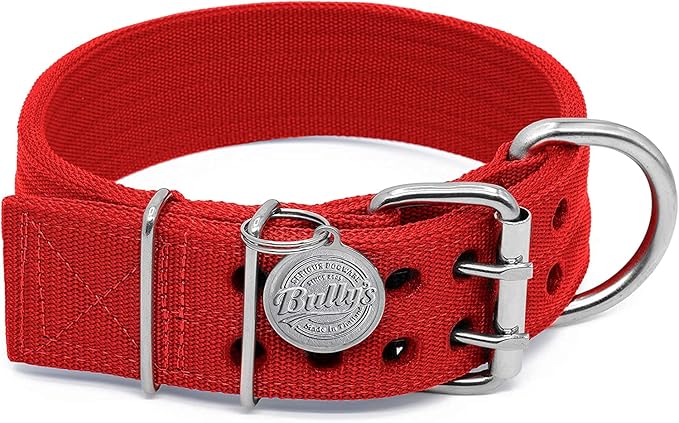 Pit Bull Collar, Dog Collar for Large Dogs, Heavy Duty Nylon, Stainless Steel Hardware (XXL, Fire Engine Red)