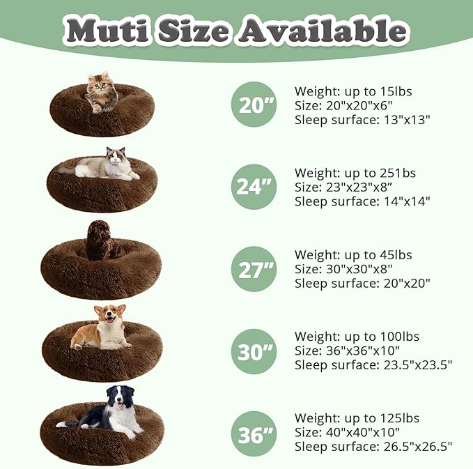 JOLLYVOGUE Dog Beds, Calming Small Dog Bed, Anti-Anxiety Dog Bed for Small Dogs, Fluffy Donut Dog Bed, Cozy Dog Cat Cushion Bed for Small Medium Dogs (24")