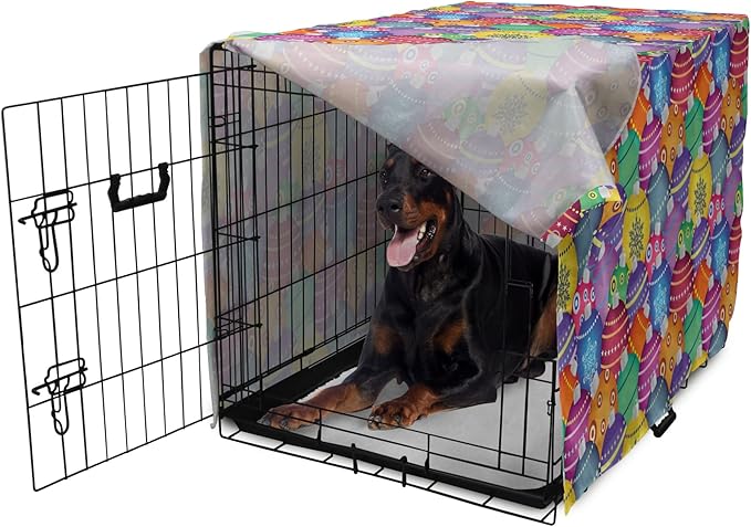 Ambesonne Christmas Dog Crate Cover, Colorful Christmas Balls Different Retro Patterns Holiday Celebration Theme Print, Easy to Use Pet Kennel Cover for Medium Large Dogs, 42 Inch, Purple Multicolor
