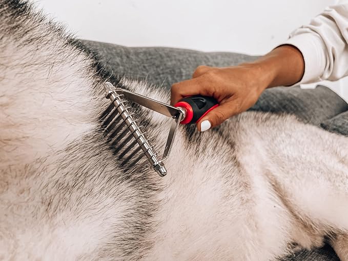 Tuff Pupper Dog Undercoat Rake Tool | Easily & Safely Remove Dead, Matted Or Knotted Hair | Ergonomic Dematting Comb For Thick Coats | Non-Slip Safety Handle Provides Precision Control Against Knots