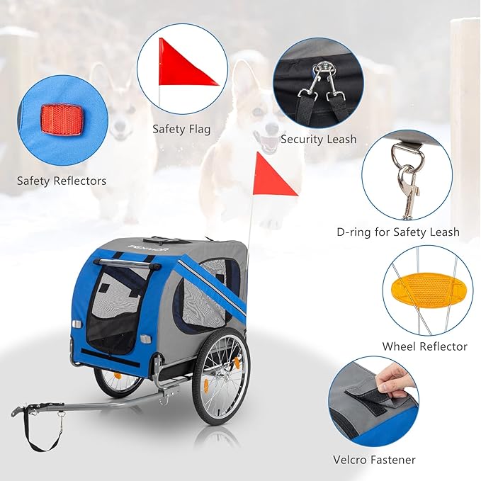 PEXMOR Dog Bike Trailer, Folding Pet Dog Trailer Cart for Bicycle, Bike Cargo Wagon Carrier w/Universal Hitch & 20" Wheel