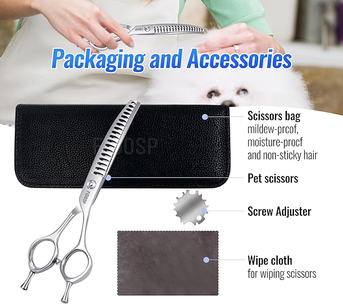 Curved Chunkers Shears Dog Grooming Scissors 6.5 in Professional Downward Thinning Shears for Small Dogs Cat Pet Japan 440C Stainless Steel Sharp and Durable(6.5 In, Chunker)