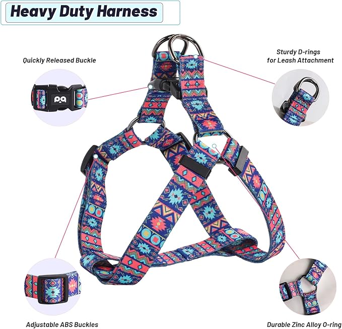 QQPETS Dog Harness Leash Set Adjustable Heavy Duty No Pull Halter Harnesses for Small Medium Large Breed Dogs Back Clip Anti-Twist Perfect for Walking