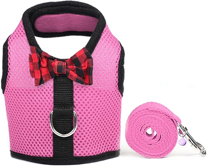 Rypet Small Animal Harness and Leash - Soft Mesh Small Pet Harness with Safe Bell, No Pull Comfort Padded Vest for Small Pet Pink M