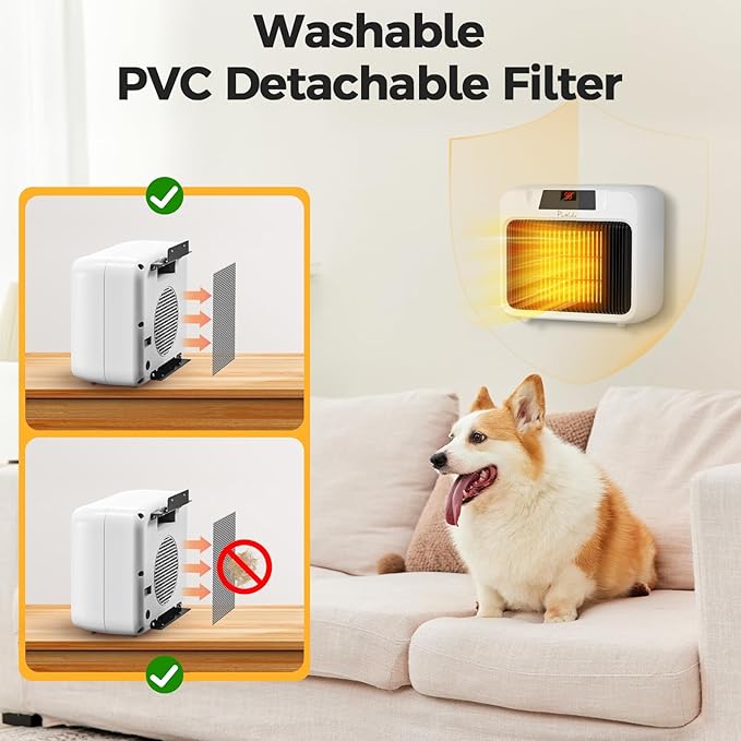 600W Dog House Heater for Chicken Coop and Rabbits - Portable With Digital Display, White Wall-Mounted Insulated Winter Pet Heater With Thermostat & Anti-Chew Cord