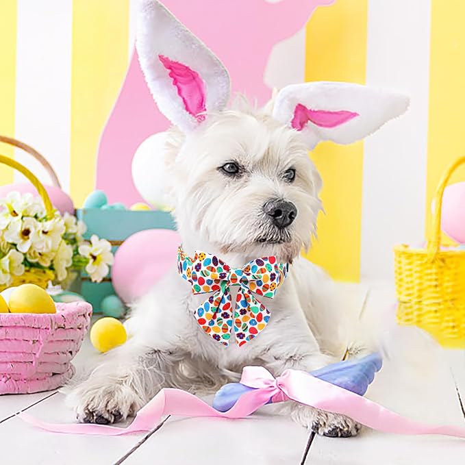 Unique style paws Easter Day Dog Collar with Bow Colorful Egg Rabbit Dog Collar Bowtie Bowtie Collar for Large Medium Small Dogs