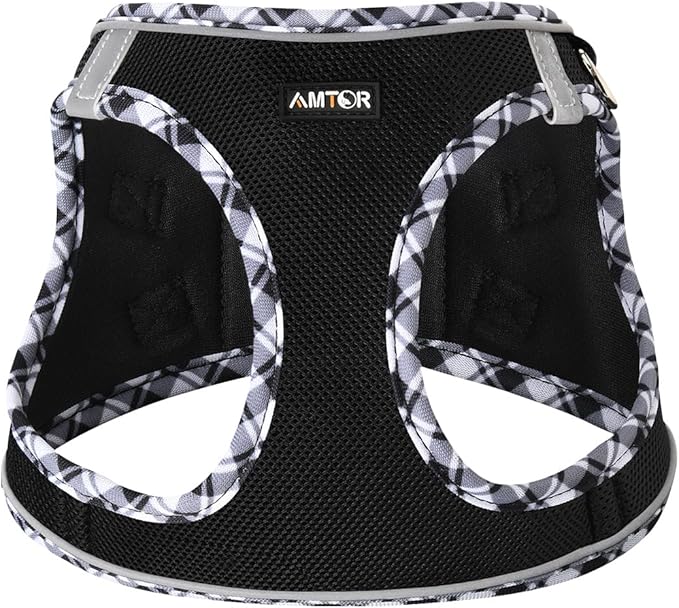 AMTOR Dog Harness with Leash Set,No Pull Adjustable Reflective Step-in Puppy Harness with Padded Vest for Extra-Small/Small Medium Large Dogs and Cats(Blackwhite),XLarge(Chest:19.5''''-23''''