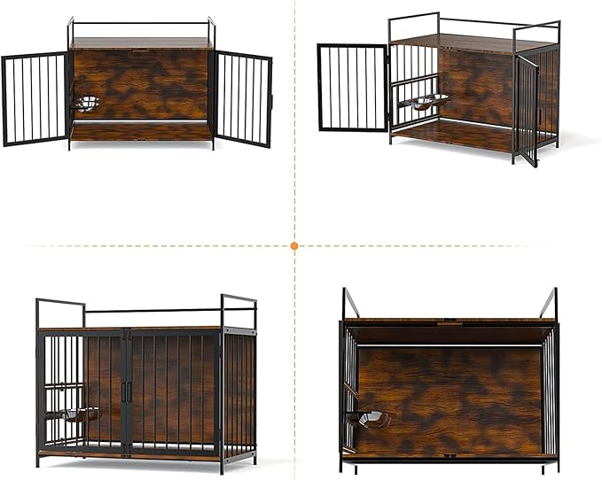 ROOMTEC Dog Crate Furniture-Style Cages for Small Dogs Indoor Heavy Duty Super Sturdy Dog Kennels with 2 Stainless Steel Bowls (32Inch = Int.dims: 30.7" W x 20" D x 20" H)