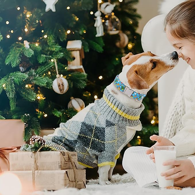 Maca Bates Christmas Collars for Dogs Cotton Soft Christmas Tree Dog Collar with Metal Buckle Winter Dog Collar Adjustable for Small Medium Large Dog