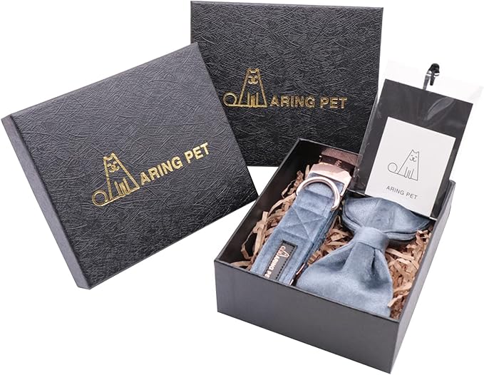 ARING PET Bowtie Dog Collar,Velvet Dog Collars with Detachable Bowtie, Cute &Comfortable Dog Collar, Blue Large.