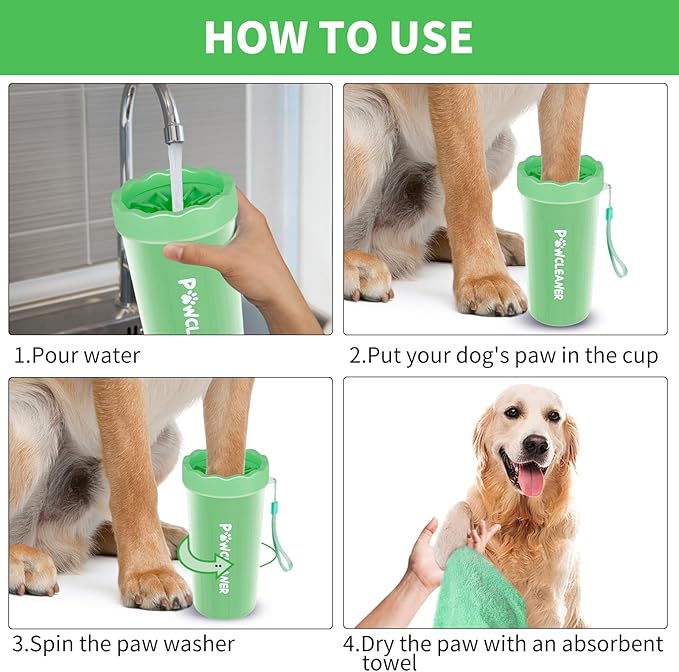 Dog Paw Cleaner for Dogs, (with 3Pcs Absorbent Towels & Adjustable Bath Brush) Dog Paw Washer, Pet Foot Cleaner (Light Green, Large)