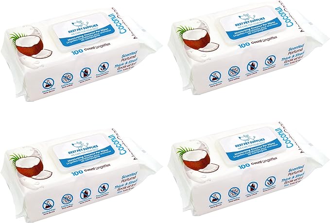 Best Pet Supplies Pet Wipes for Dogs - Dog Wipes Cleaning Deodorizing, Grooming, for Coats, Ears, Paws - Moisturizing Coconut, 400 Count