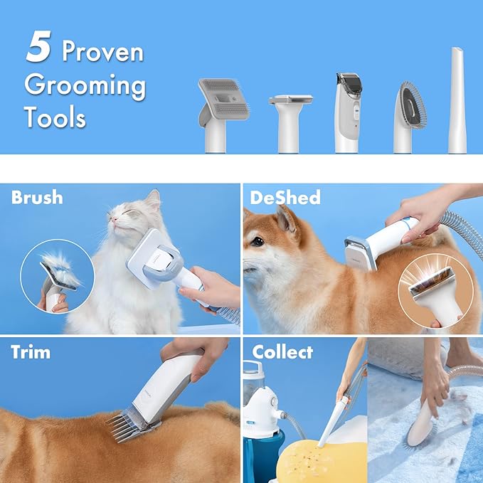 Neakasa by neabot P2 Pro Dog Grooming Kit, Dog Clippers Vacuum Suction 99% Hair, Pet Grooming with 5 Proven Tools, 2L Large-Capacity Easy Empty Dustbin for Dogs Cats Animals