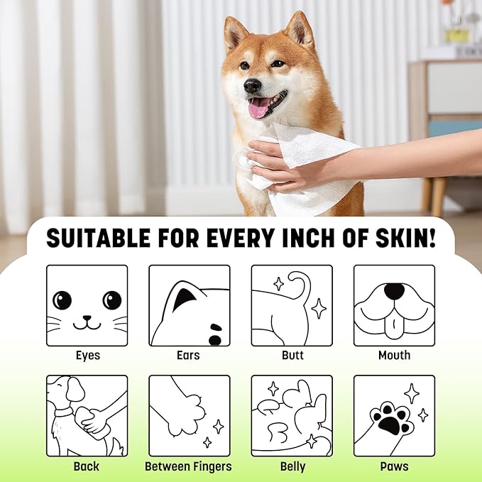 Dog Wipes for Paws and Butt, Plant-Based Large Pet Wipes, 8X9 Inch Easy to Use Dog Cat Puppy Cleaning Grooming Wipe Gentle Degradable (50 Count, Unscented)