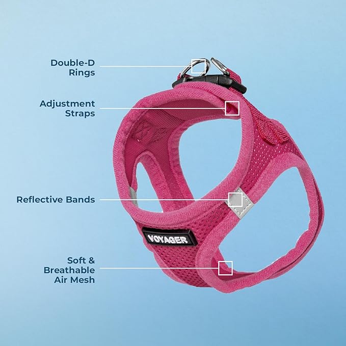 Voyager Step-in Air Dog Harness - All Weather Mesh, Reflective, No Pull Harness for Small, Medium Dogs, Cats - Secure with Hook & Loop Fastener, Buckle, Double D-Rings - Fuchsia, M