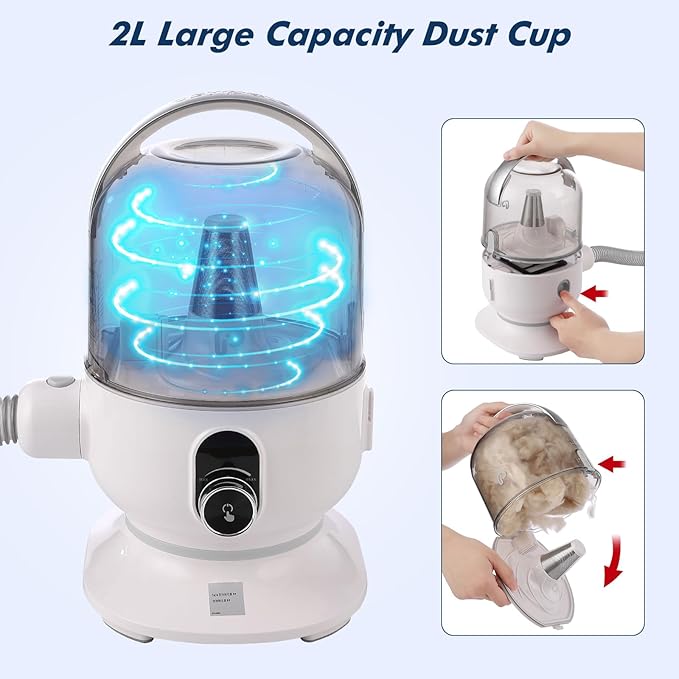 Dog Grooming Kit with 2L Dust Cup, Professional Low Noise Pet Grooming Vacuum Kit Suction 99% Pet Hair with 5 Grooming Tools for Dogs Cats and Other Animals Grey