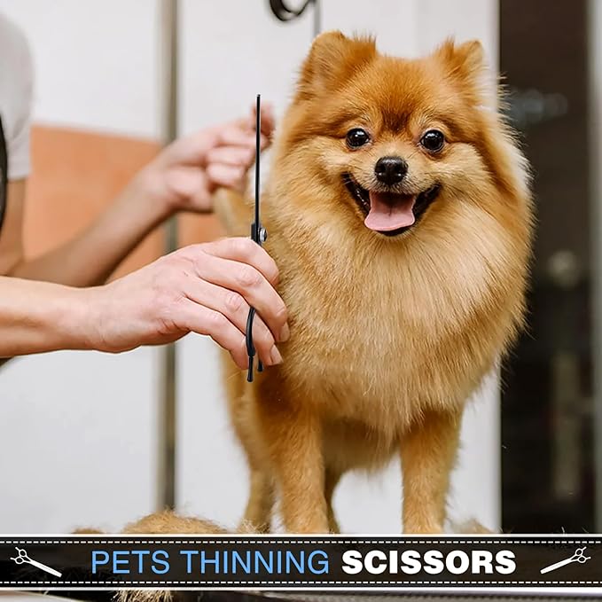 JASON 8 Inch Dog Thinning Scissors Ergonomic Pets Grooming Thinner Blender Shears Cat Trimming Texturizing with Offset Handle, Stainless Steel, Light Weight, Sharp, Safe, Comfortable